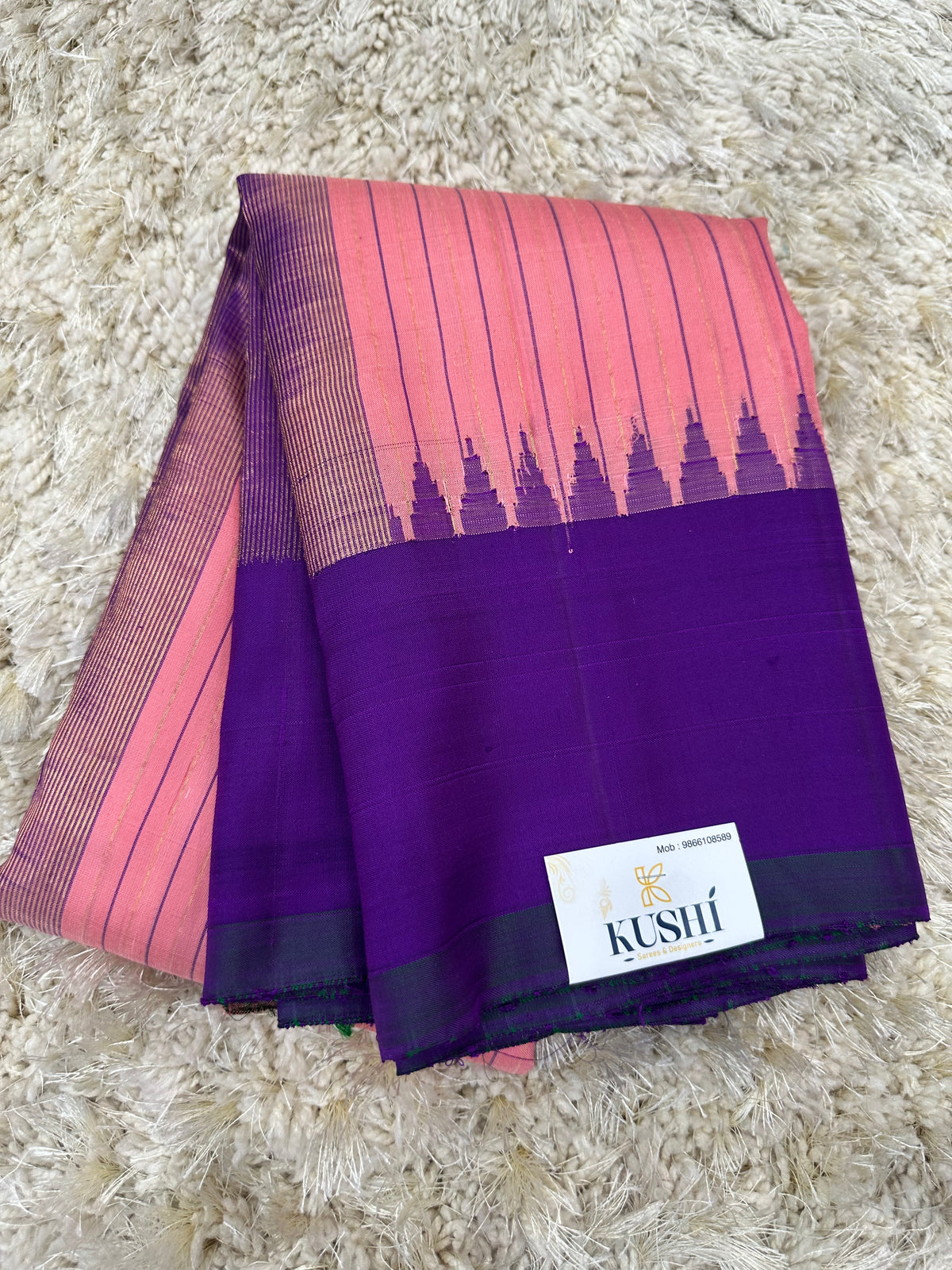 Gadwal pattu plain border saree with temple