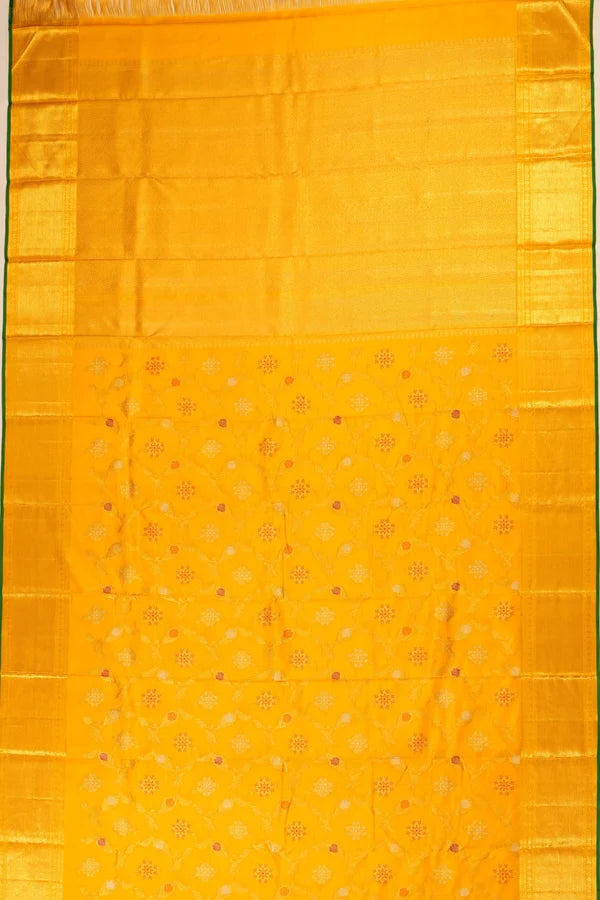 Kanchipuram Silk Jaal Yellow Saree