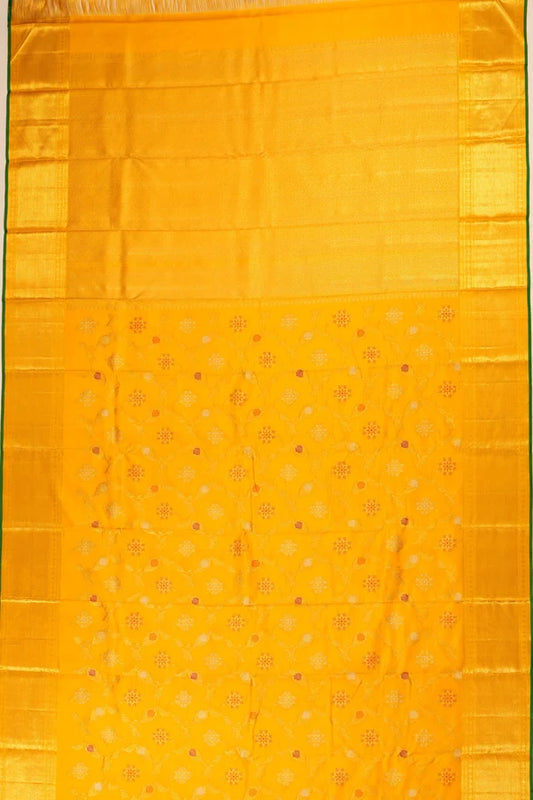Kanchipuram Silk Jaal Yellow Saree