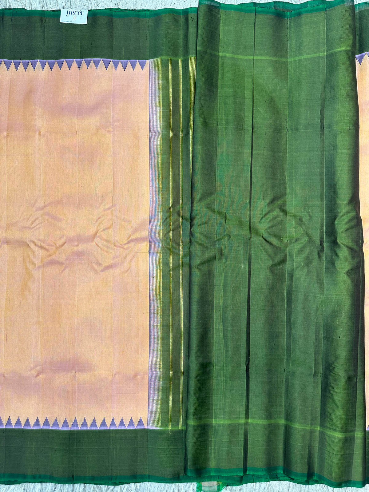 Gadwal pattu plain saree with contrast temple border saree