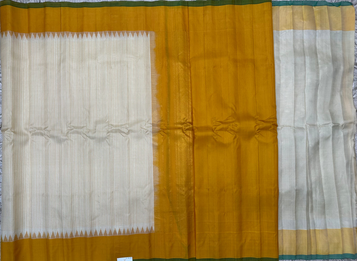 Cream with yellow Gadwal pattu saree