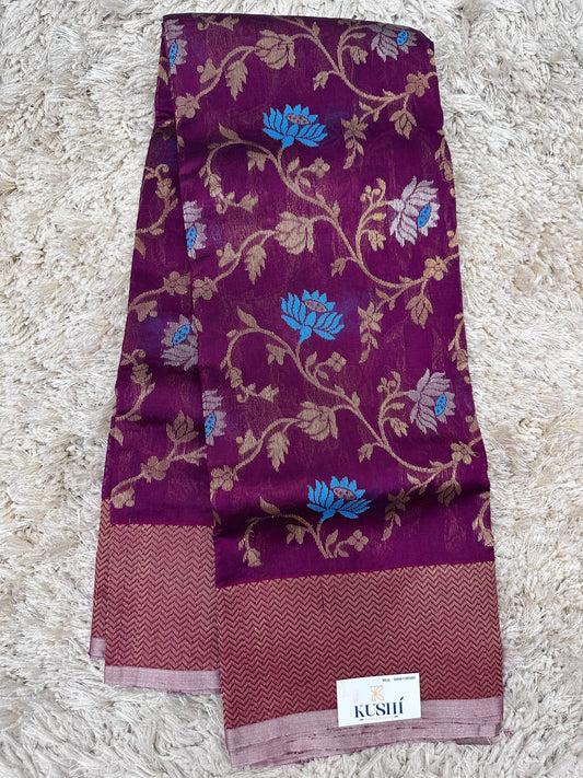 Magenta allover Chanderi pattu saree