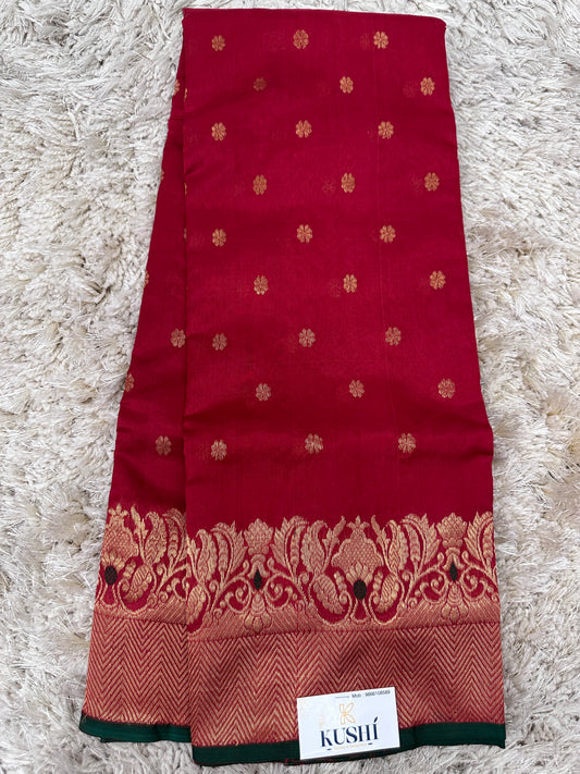 Red Chanderi pattu saree