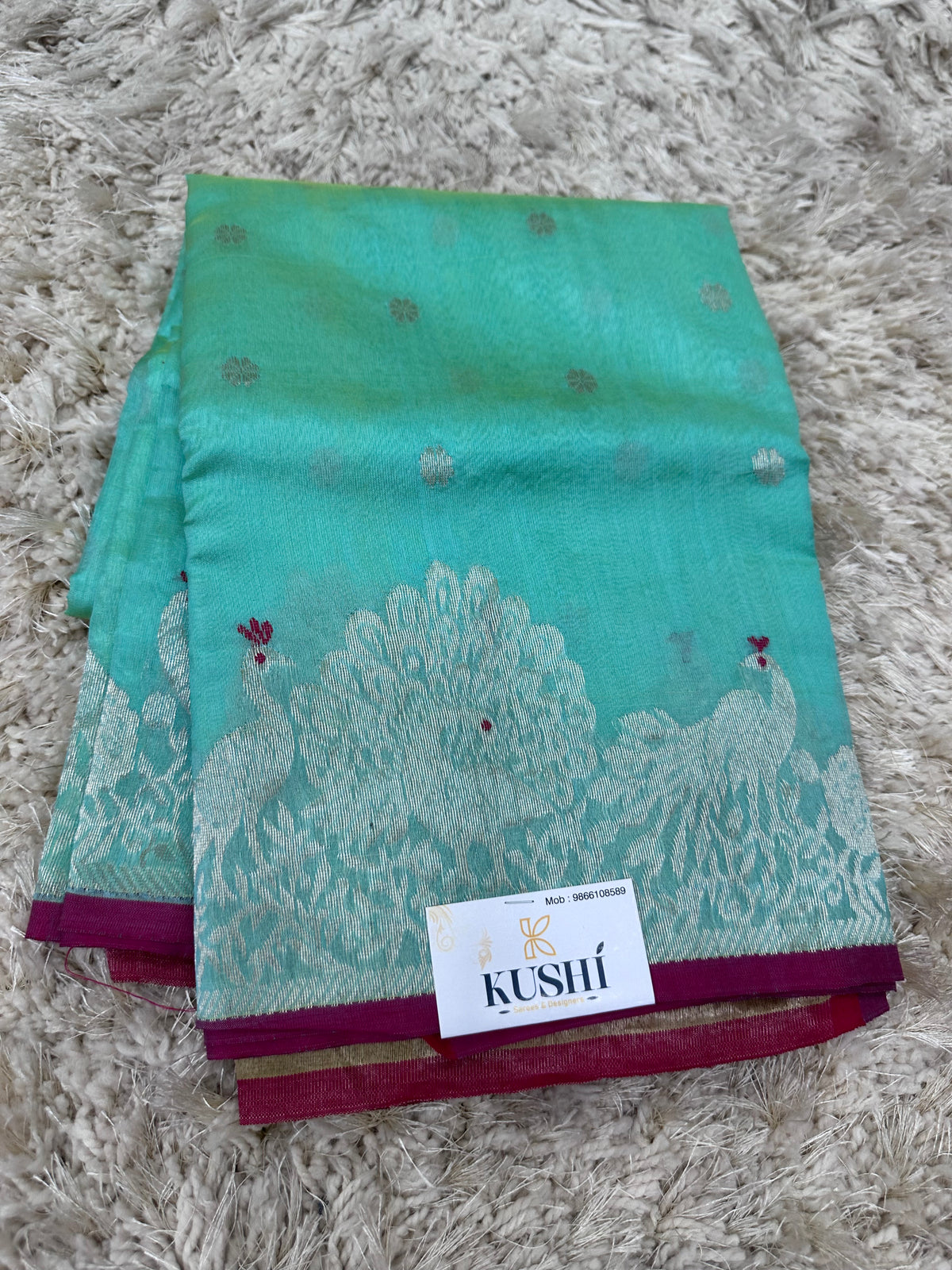 Sea green Chanderi pattu saree