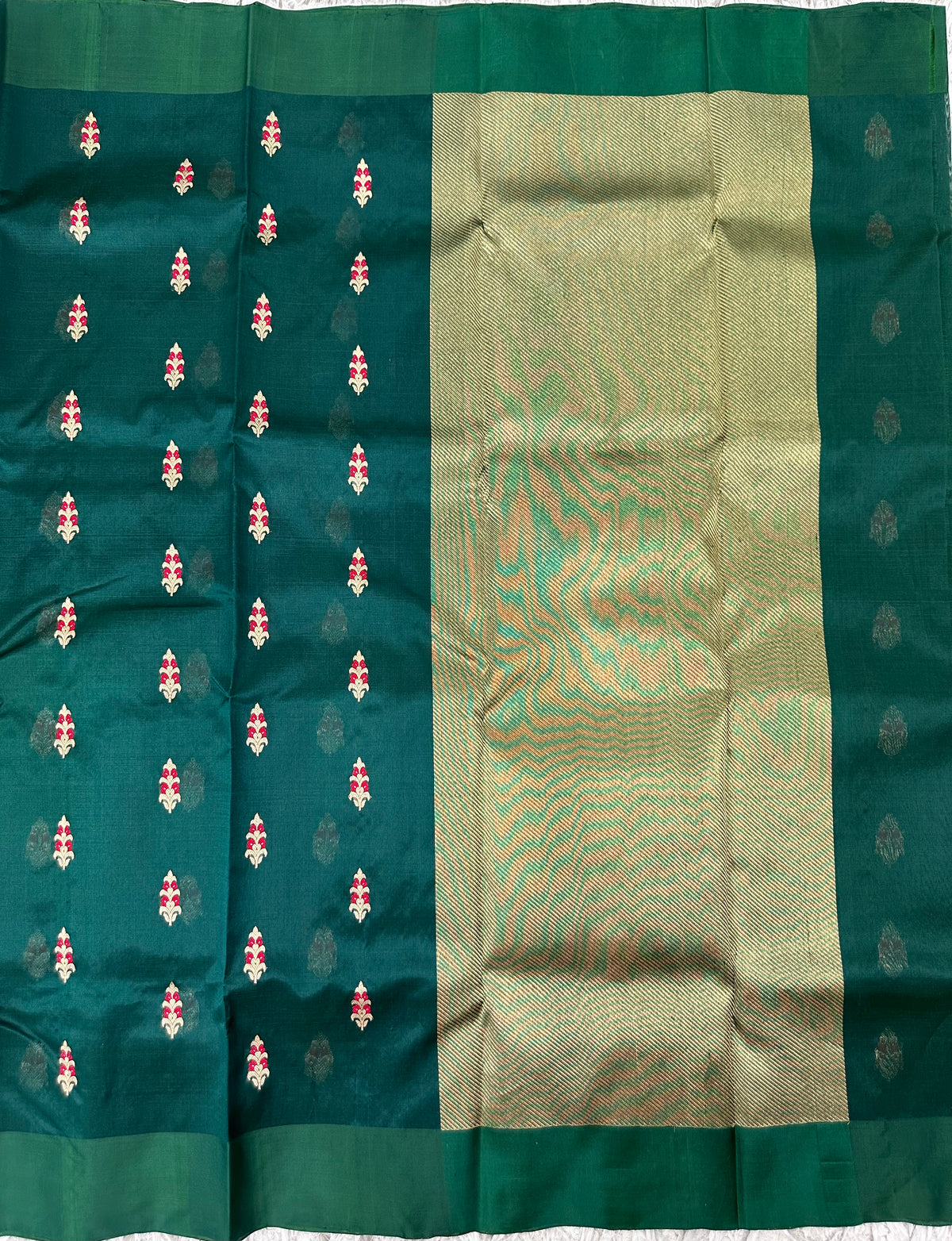Bottle green Chanderi pattu saree