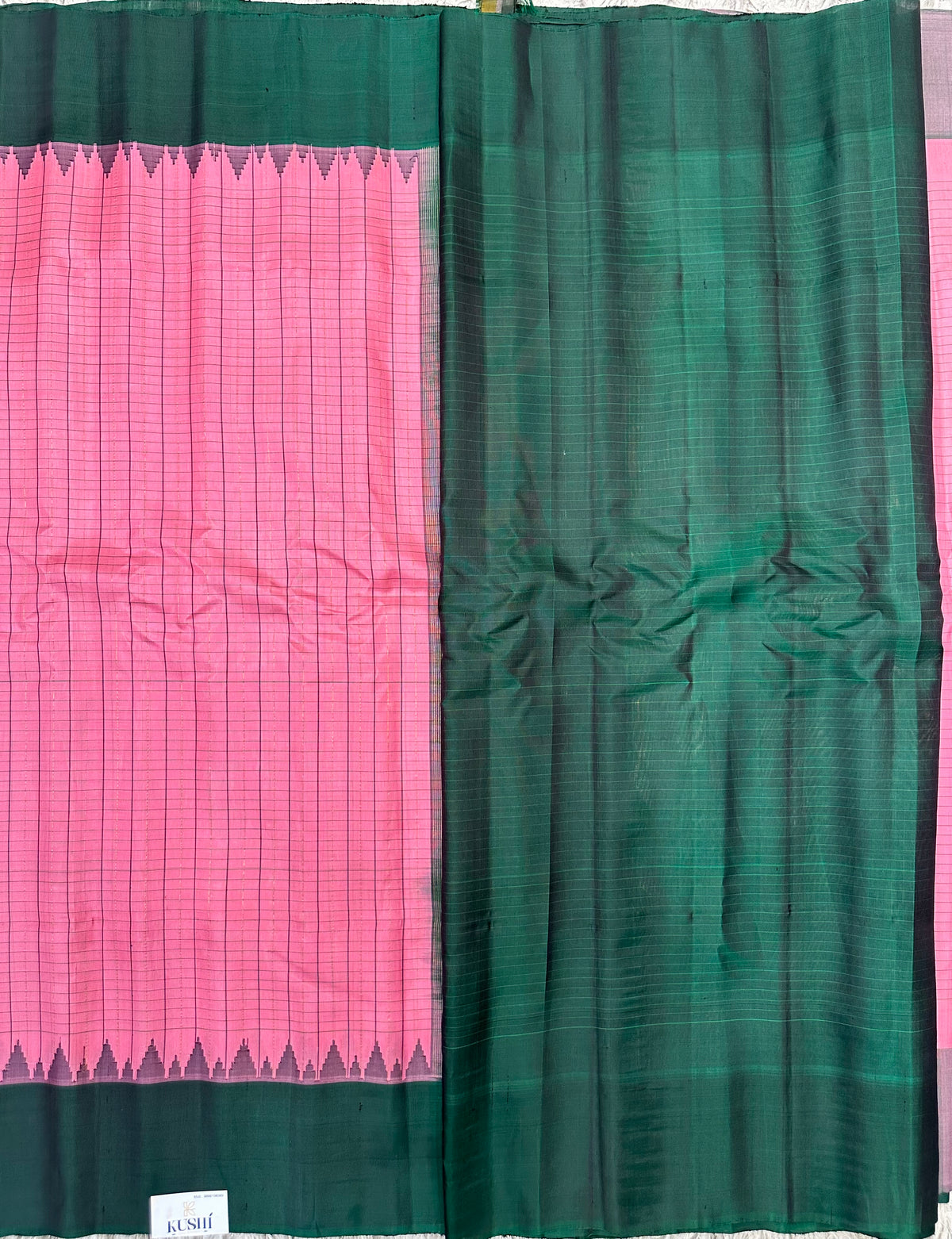 Pink with green Gadwal pattu saree