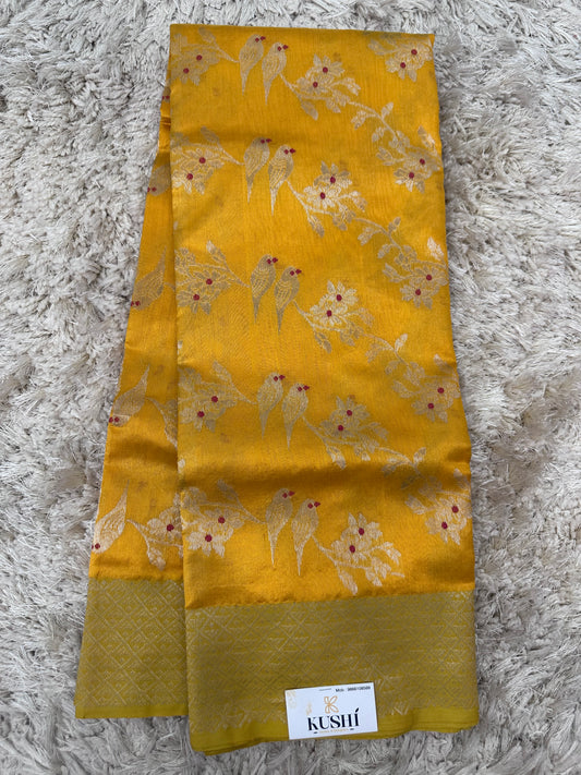Yellow Allover Chanderi pattu saree