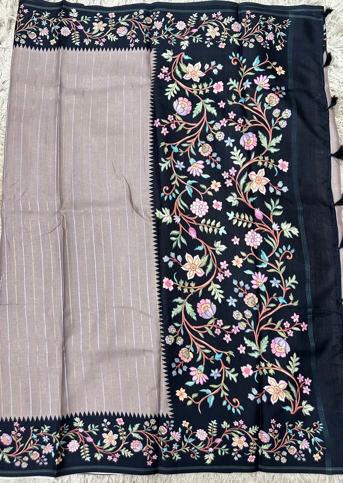 Fancy Soft Tussure Saree with Floral Border Saree