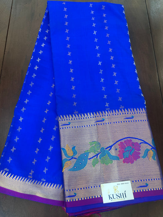 Blue Venkatgiri Pattu with Paithani Border Saree