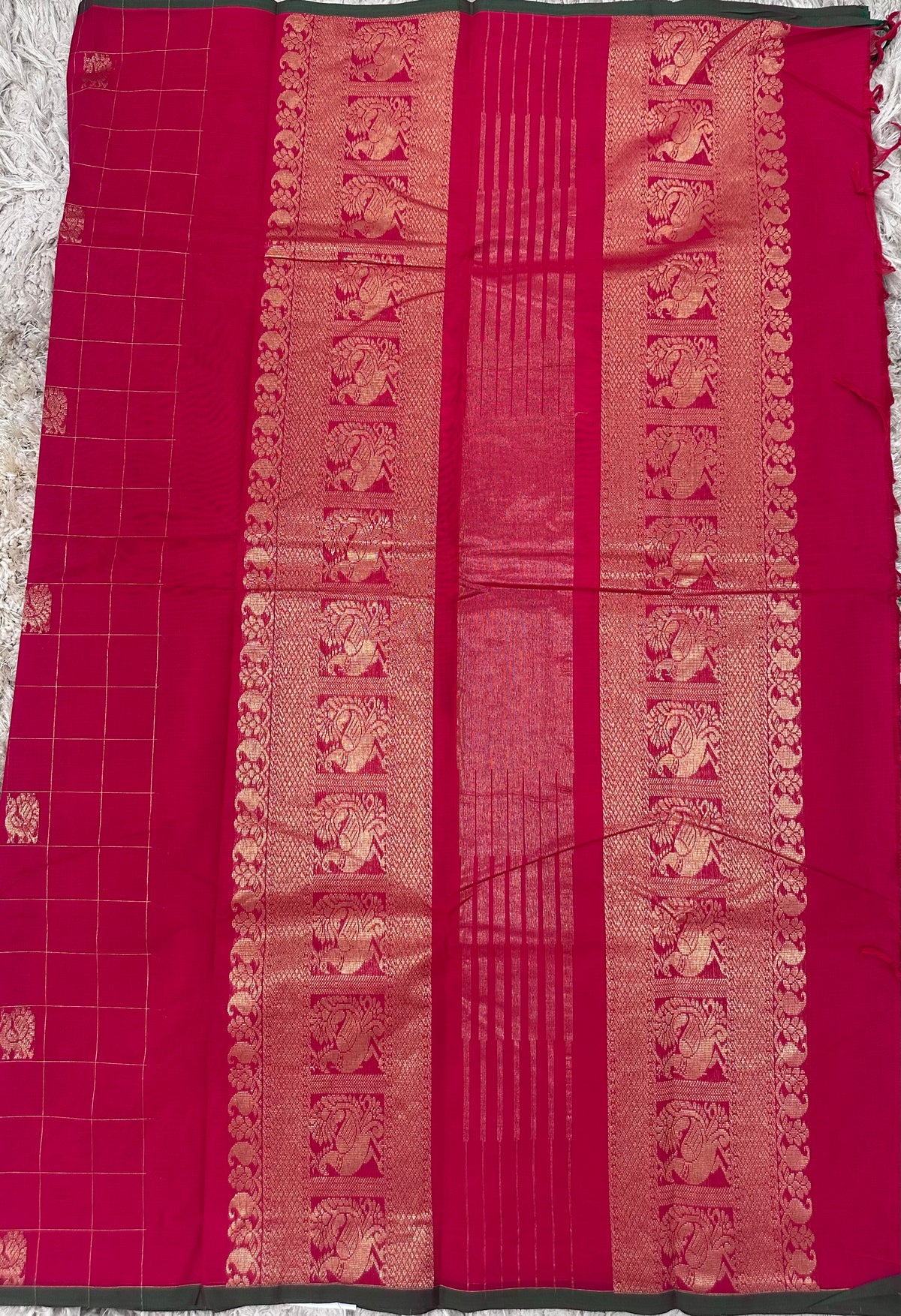 Pink Checks Kanchi Cotton Saree with Rich Pallu