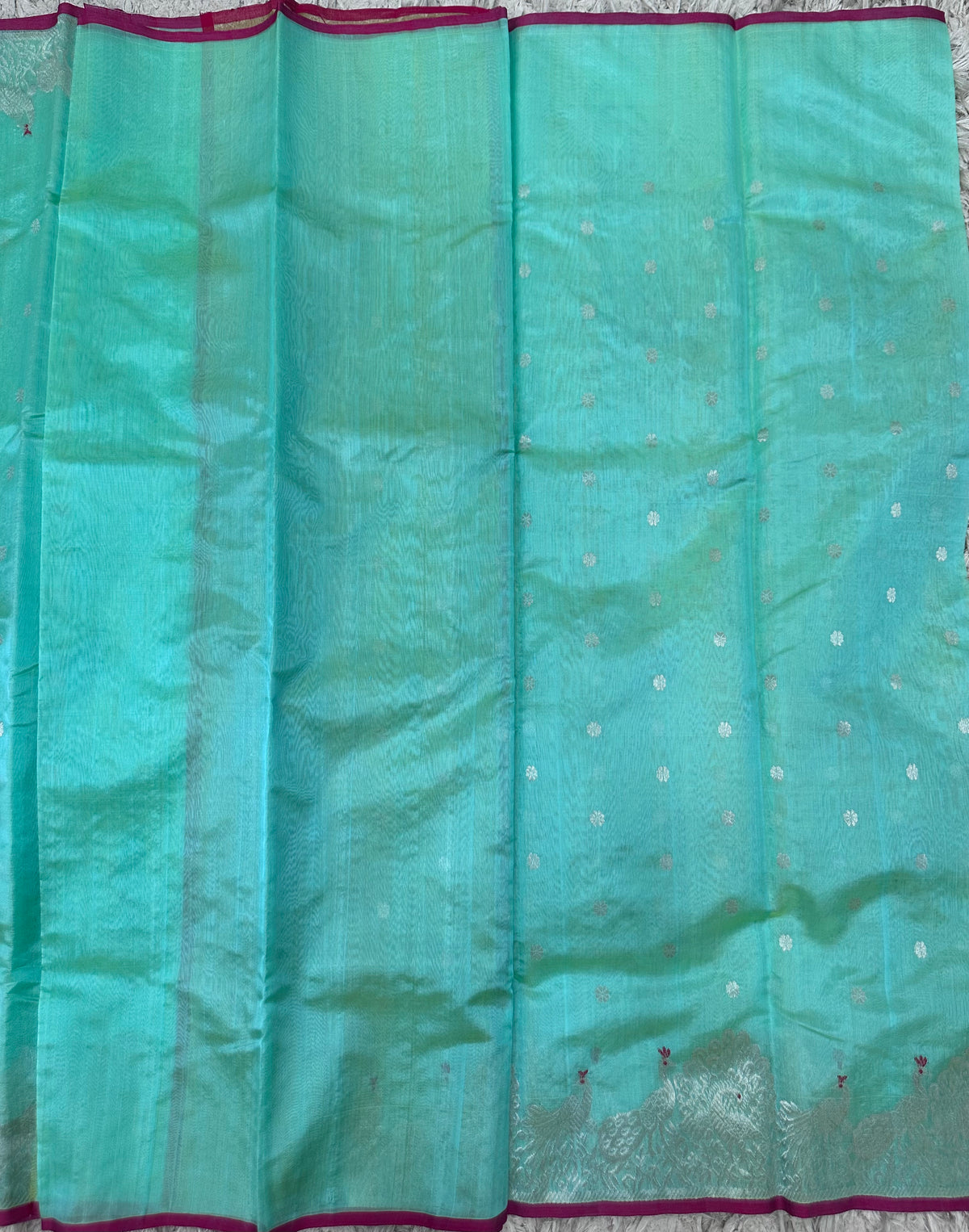 Sea green Chanderi pattu saree
