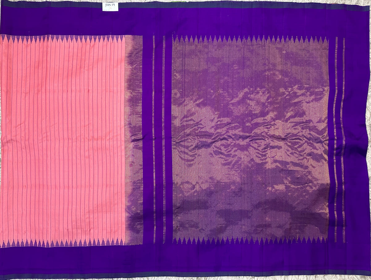 Gadwal pattu plain border saree with temple