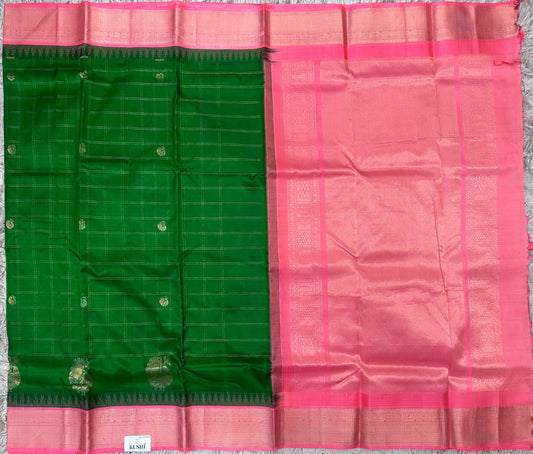 Green Venkatgiri Pattu Saree with Checks