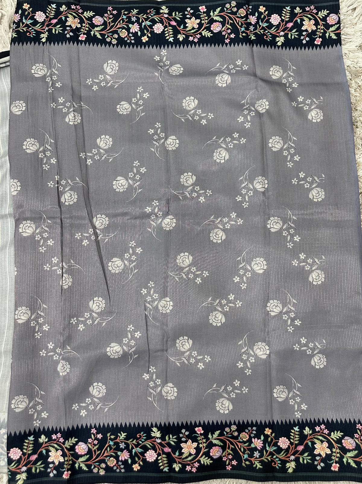 Fancy Soft Tussure Saree with Floral Border Saree