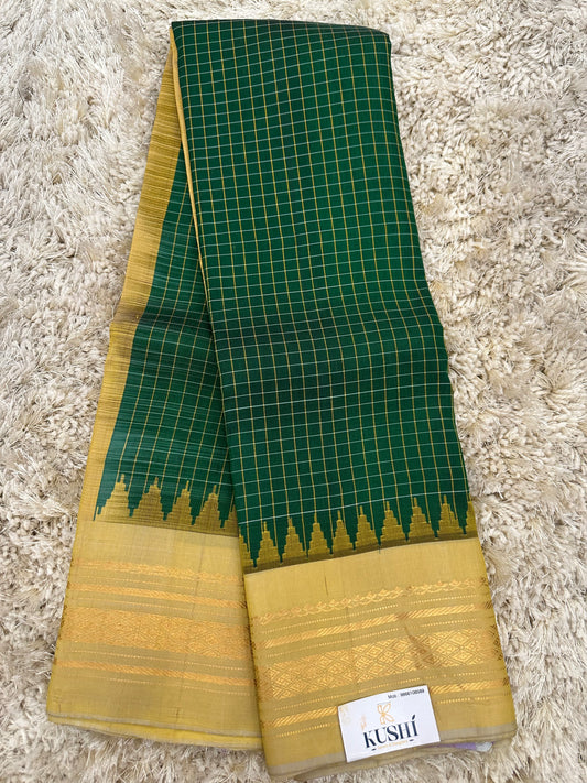 Gadwal Pattu Green Saree with Thread Checks