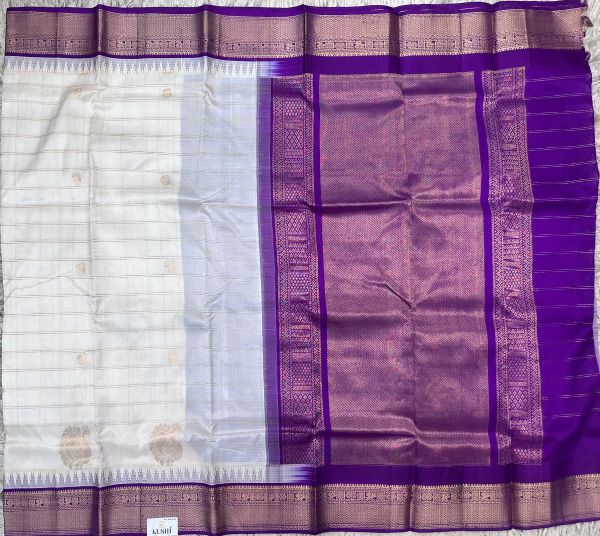 Cream Venkatgiri Pattu Saree with Checks