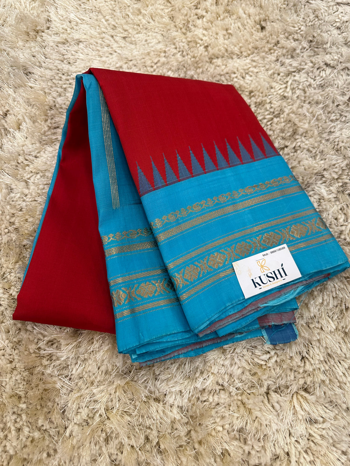 Gadwal Pattu Red Plain Saree with Gap Border