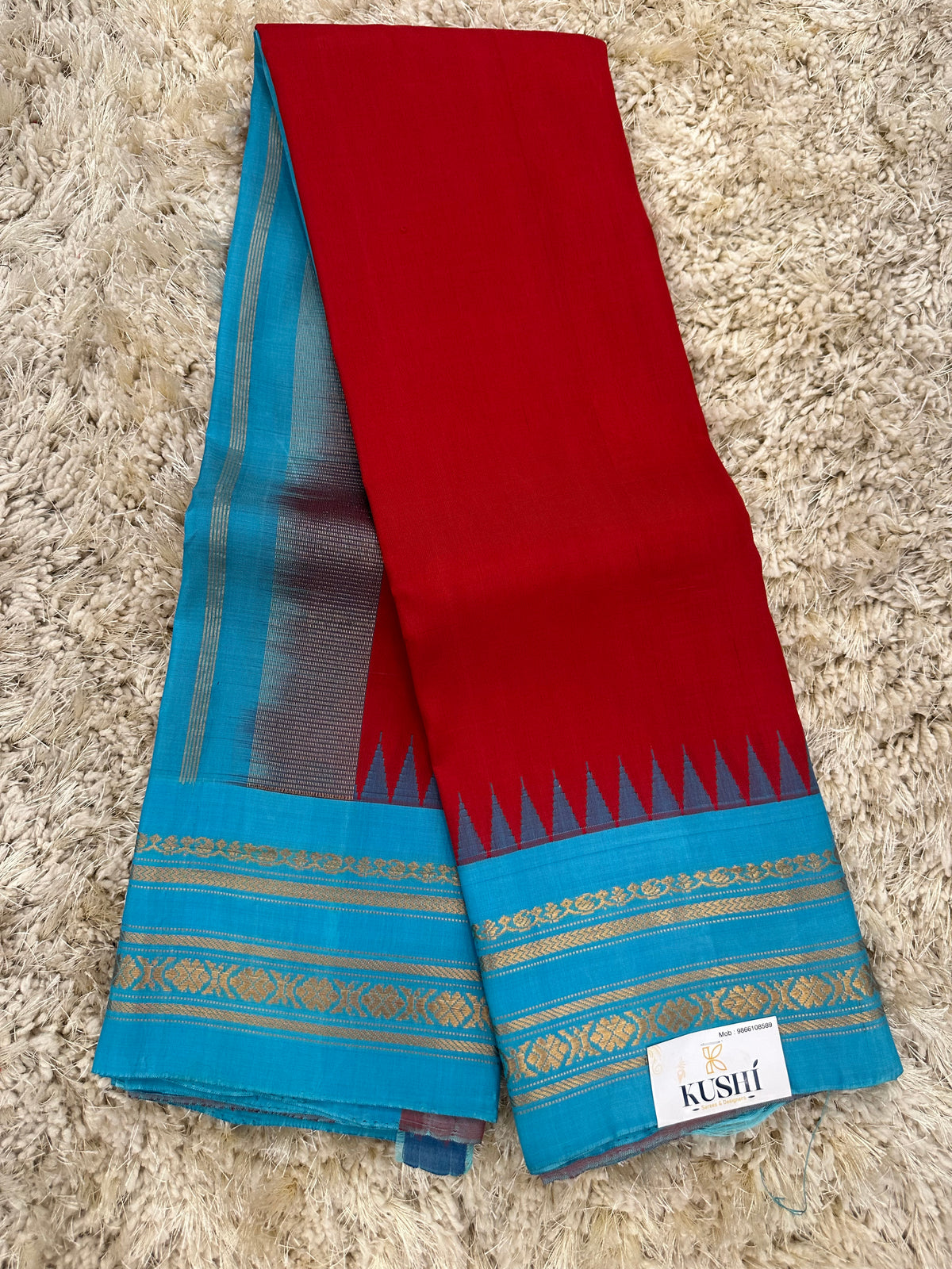 Gadwal Pattu Red Plain Saree with Gap Border