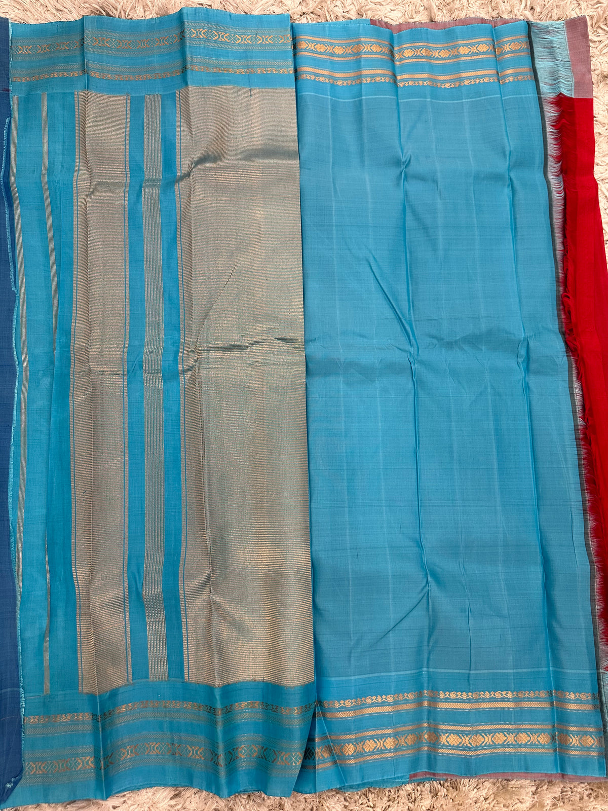 Gadwal Pattu Red Plain Saree with Gap Border