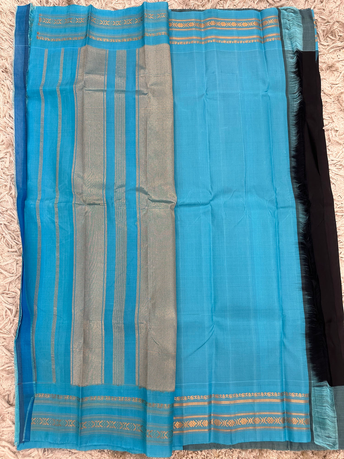Gadwal pattu black plain saree with gap border