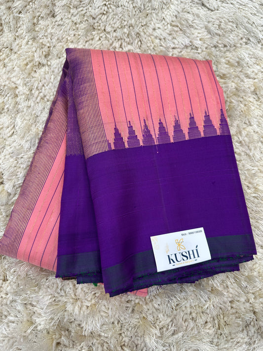 Gadwal pattu plain border saree with temple