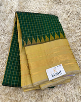Gadwal Pattu Green Saree with Thread Checks