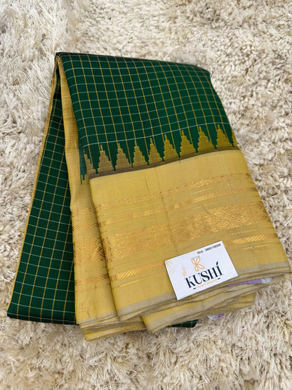 Gadwal Pattu Green Saree with Thread Checks