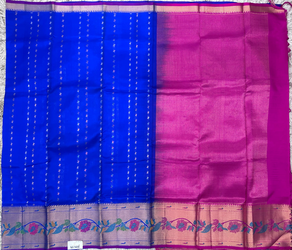 Blue Venkatgiri Pattu with Paithani Border Saree