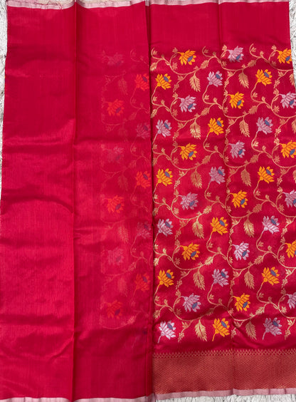 Red Chanderi Pattu Allover Saree