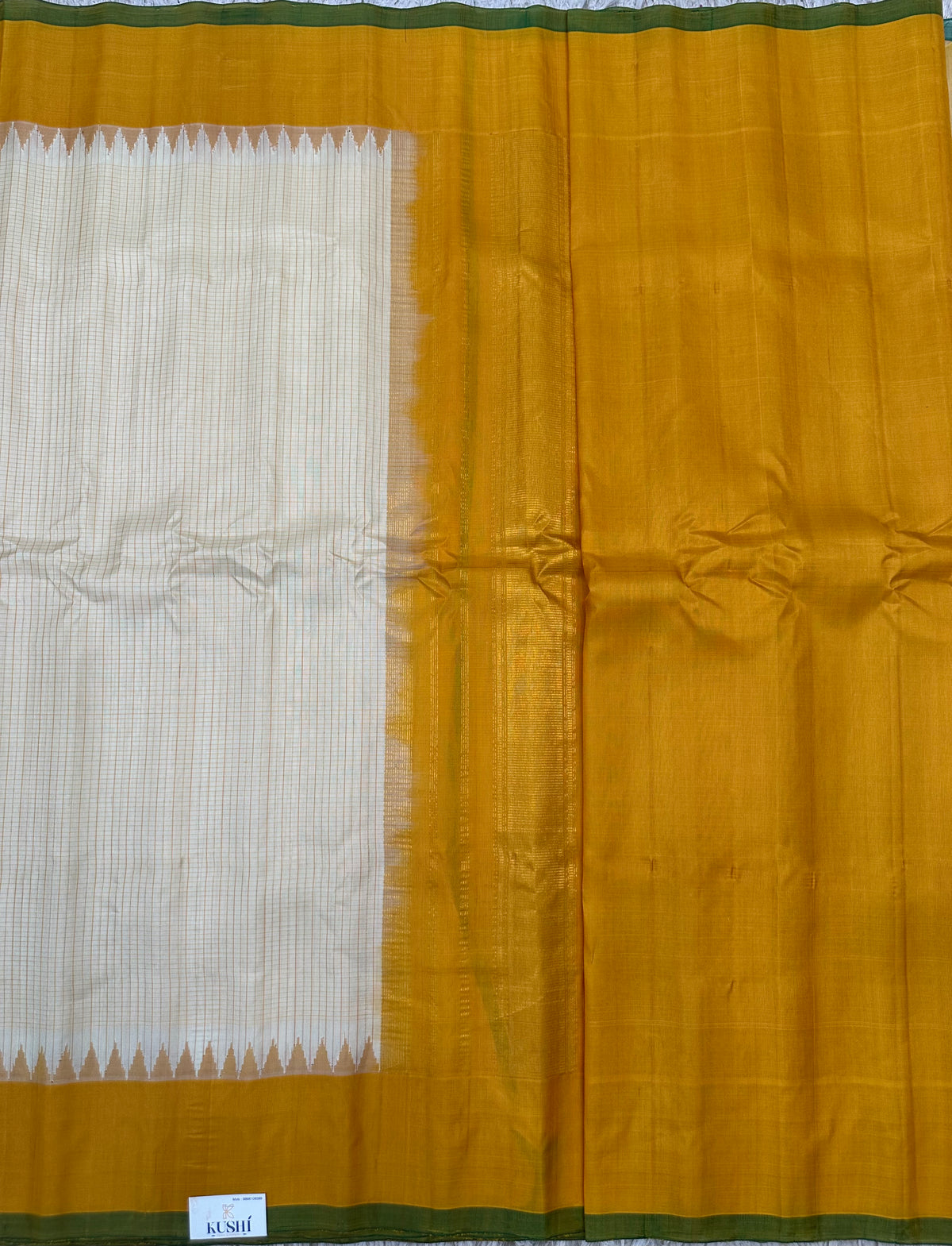 Cream with yellow Gadwal pattu saree