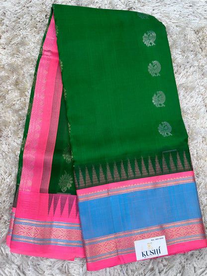 Green Venkatgiri Pattu Saree with Gap Border