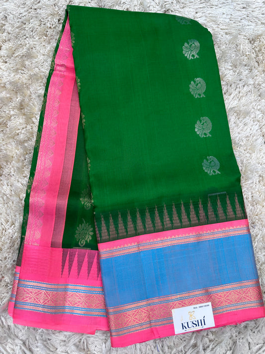 Green Venkatgiri Pattu Saree with Gap Border