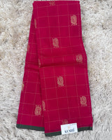 Pink Checks Kanchi Cotton Saree with Rich Pallu