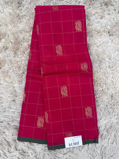 Pink Checks Kanchi Cotton Saree with Rich Pallu