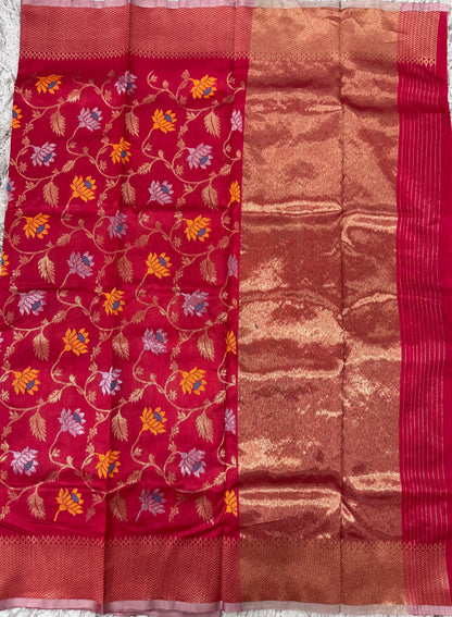 Red Chanderi Pattu Allover Saree