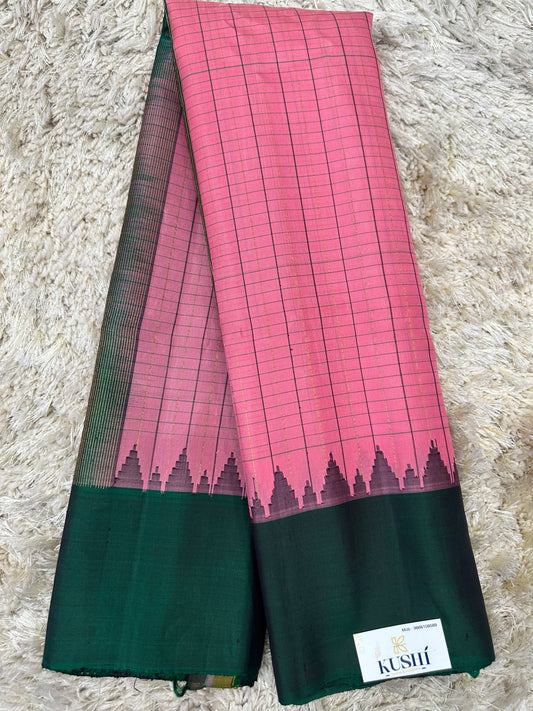 Pink with green Gadwal pattu saree