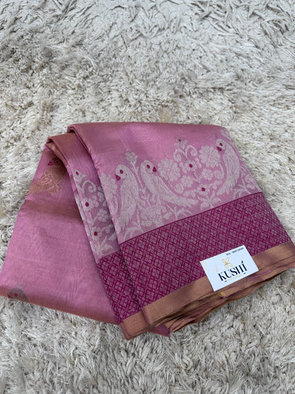 Pink Chanderi Tissue Pattu Saree