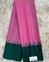 Pink checks with green plain border Gadwal pattu saree