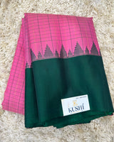 Pink checks with green plain border Gadwal pattu saree