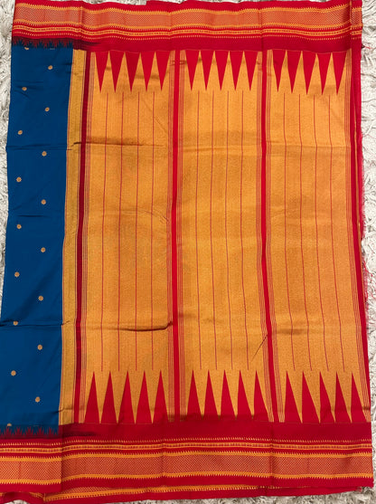 Ilkal pattu small buta with temple Border saree