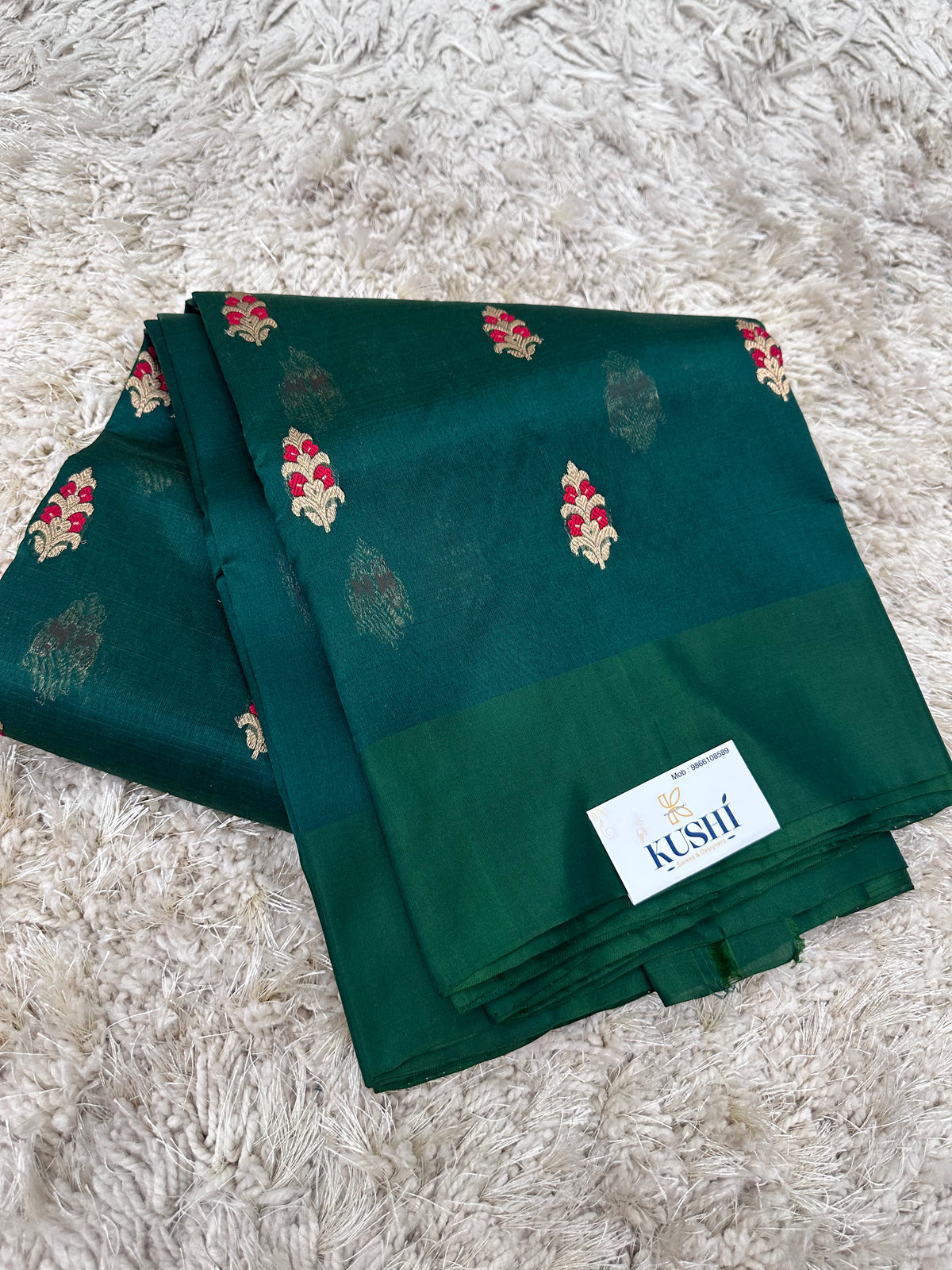 Bottle green Chanderi pattu saree