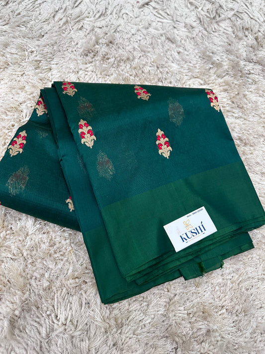 Bottle green Chanderi pattu saree