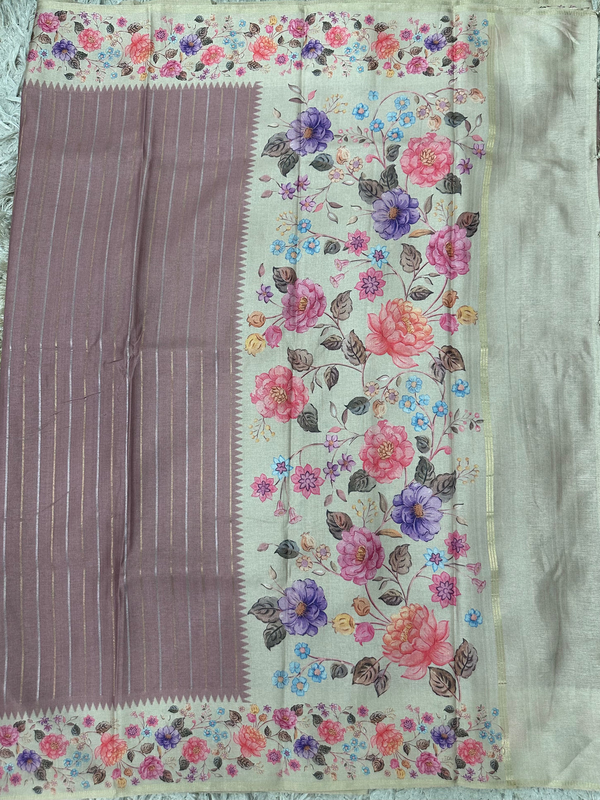 Fancy Soft Tussure Saree with Floral Border Saree