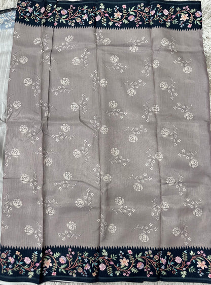 Fancy Soft Tussure Saree with Floral Border Saree
