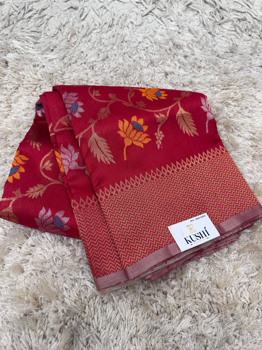 Red Chanderi Pattu Allover Saree
