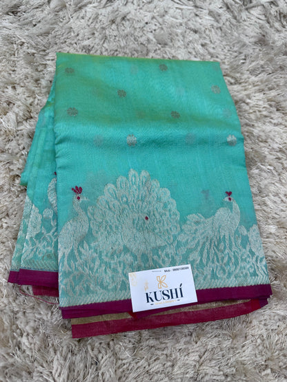 Sea green Chanderi pattu saree