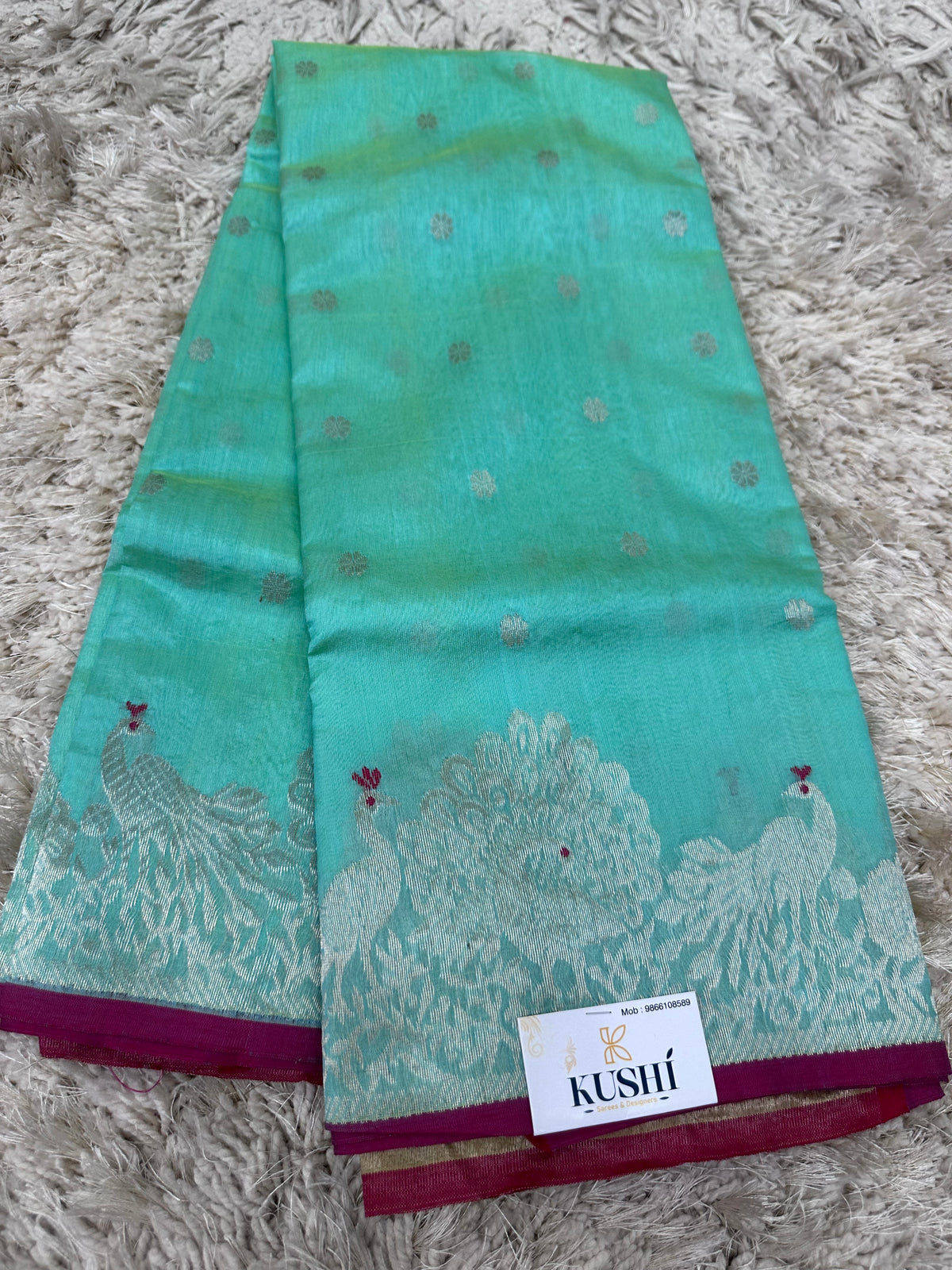 Sea green Chanderi pattu saree