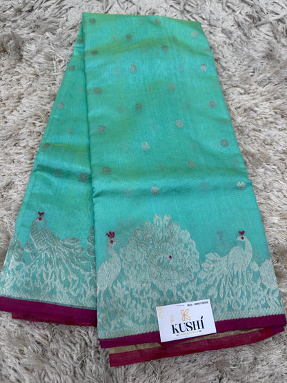 Sea green Chanderi pattu saree