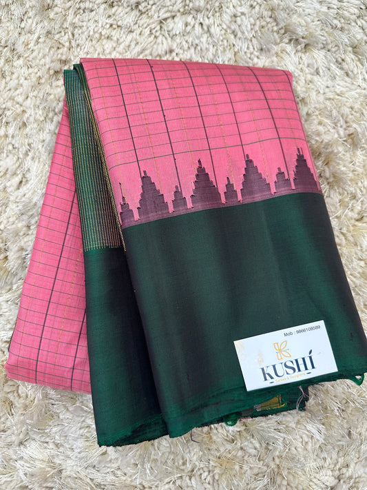Pink with green Gadwal pattu saree