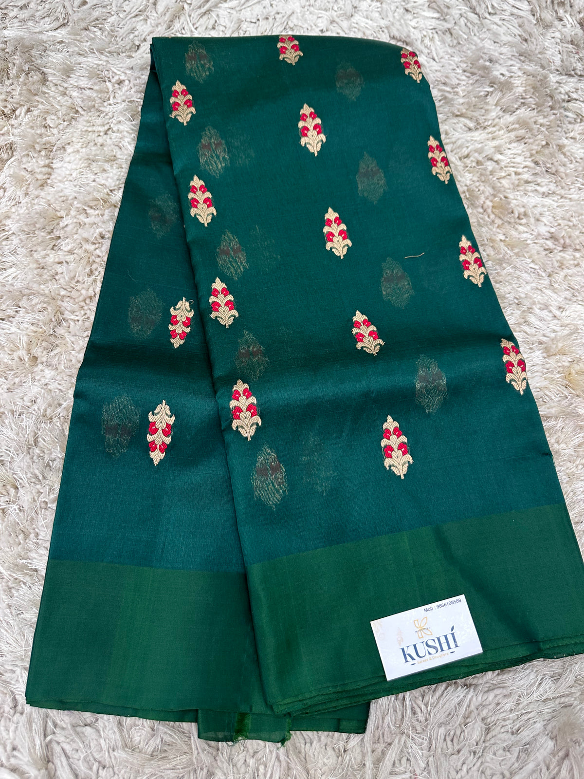 Bottle green Chanderi pattu saree